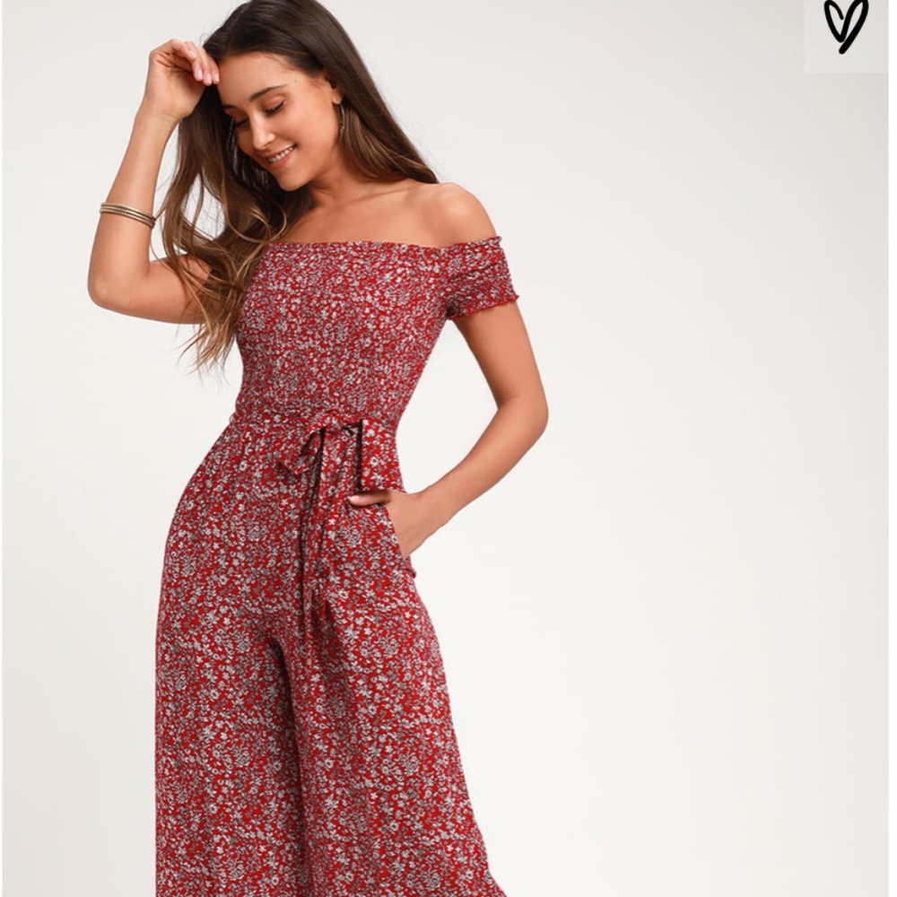 Lulu's Behold Red Floral Print Jumpsuit